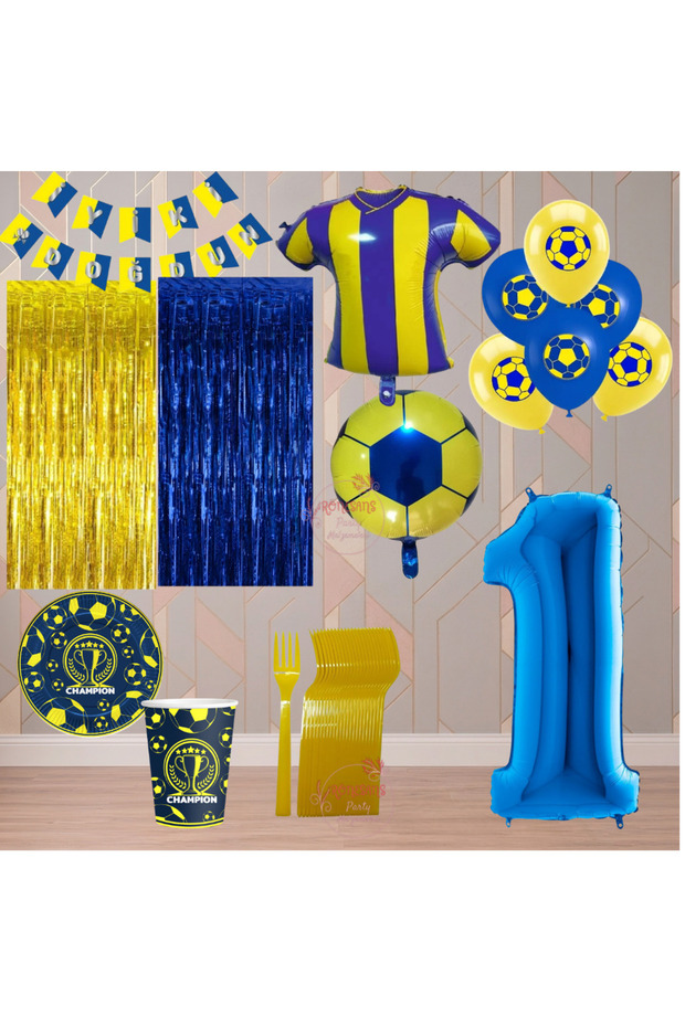 Rönesans 1 Year Old Yellow Navy Blue Themed Fan Luxury Birthday Party Set