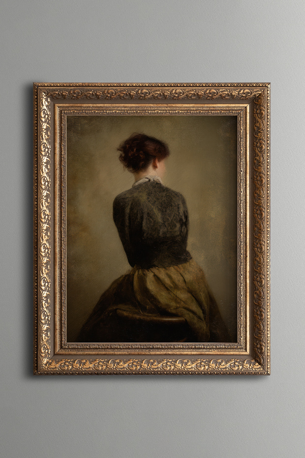 Woman Facing Backwards - Vintage Patterned Painting - Thick Model
