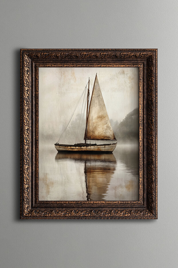 Sailboats in Foggy Waters - Vintage Patterned Painting - Thick Model