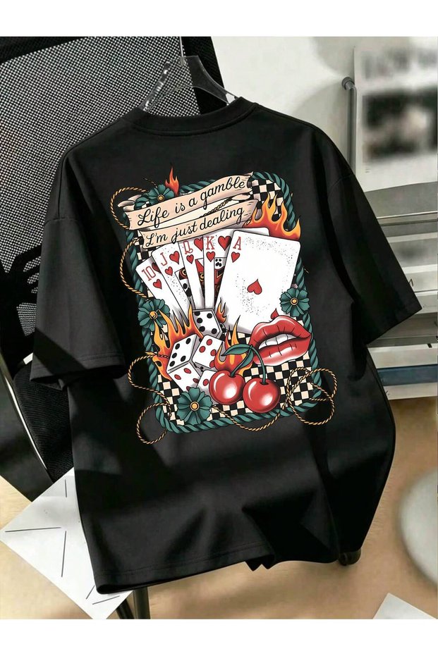 Lucky Gamble Printed Oversize Boxy Cut Unisex 100% Cotton Tshirt (190 Gsm)