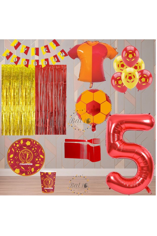 Bal10 5 Year Old Yellow Red Themed Fan Luxury Birthday Party Set