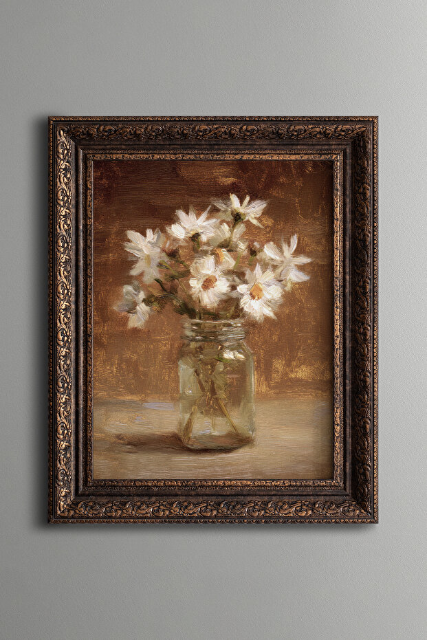 Daisies in Glass Vase - Vintage Patterned Painting - Thick Model