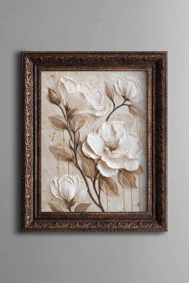 White Magnolias - Vintage Patterned Painting - Thick Model