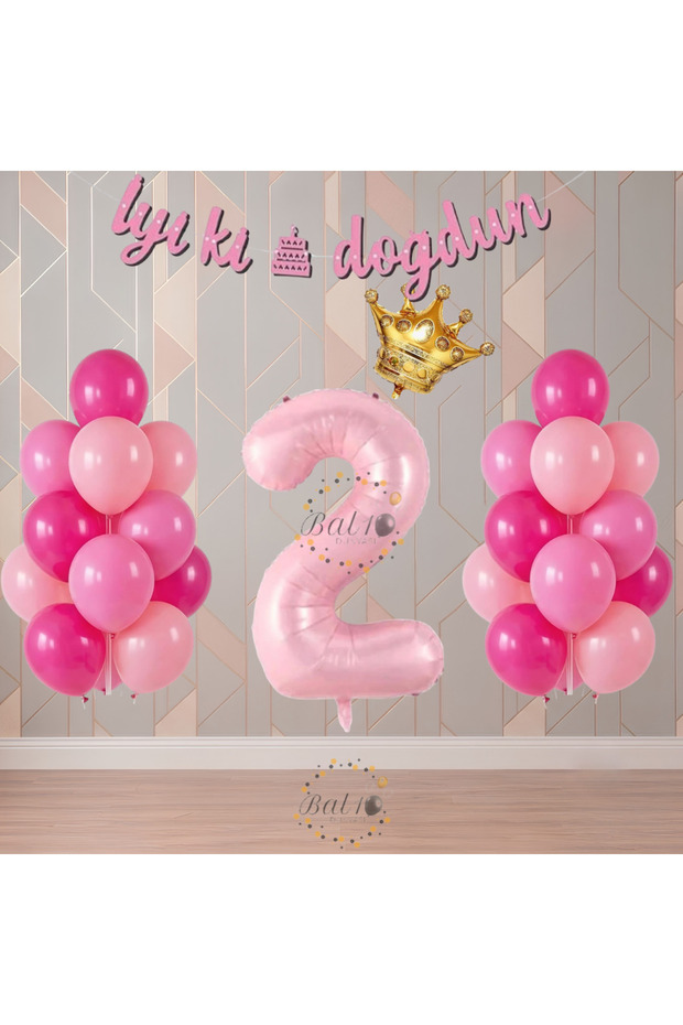 Bal10 Pink Color Themed Numbered Birthday Party Set Age-2