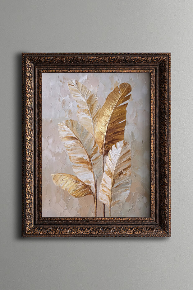 Golden Tropical Leaves - Vintage Patterned Painting - Thick Model
