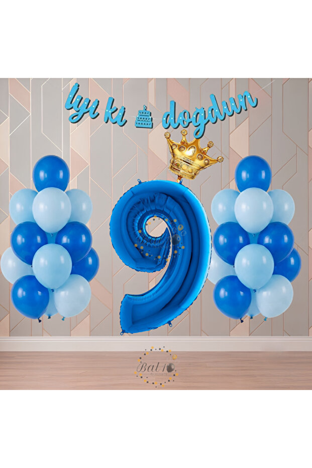 Bal10 Blue Color Themed Numbered Birthday Party Set Age-9