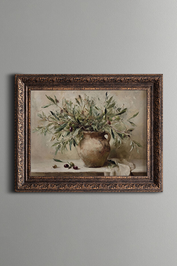 Olive Branches in Soil Test Pattern - Vintage Patterned Painting - Thick Model