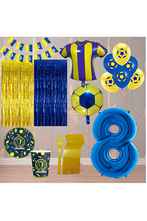 Rönesans 8 Year Old Yellow Navy Blue Themed Fan Luxury Birthday Party Set