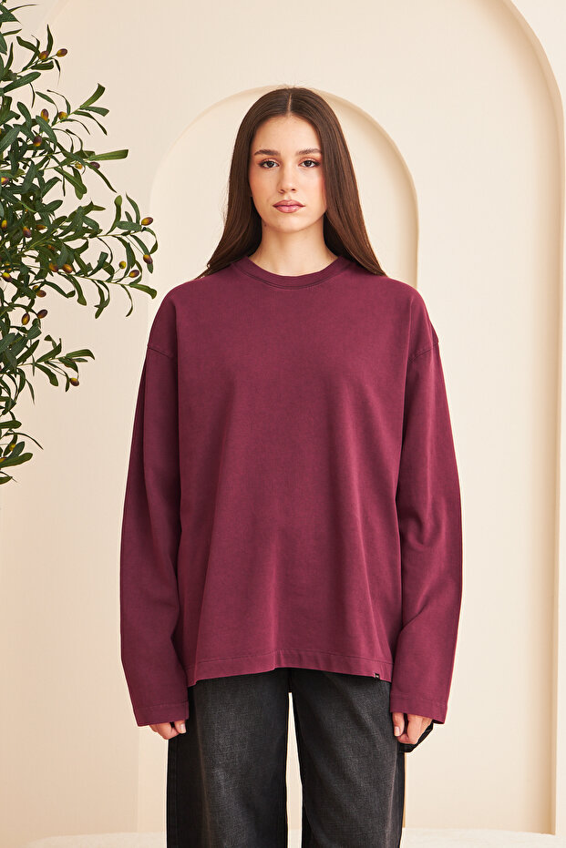 Crew Neck 100% Cotton Washed Long Sleeve T-Shirt