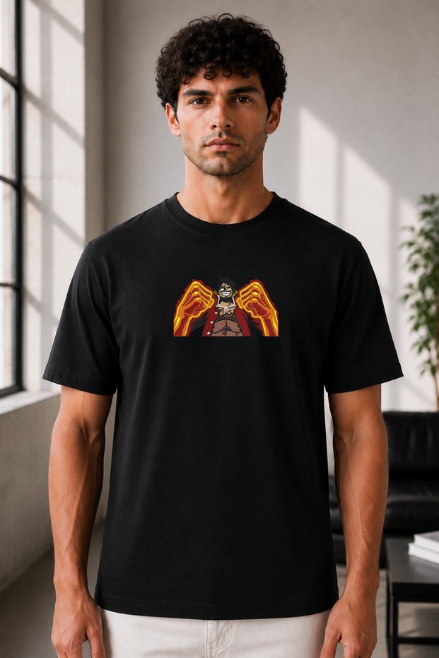 Unisex Oversize One Piece Monkey D. Luffy Embroidered Anime T-Shirt 100% Cotton