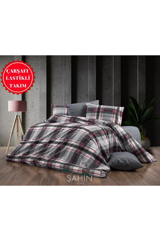 Youth Room School Plaid Pattern Single Duvet Cover Set with Elastic Sheet (100X200)