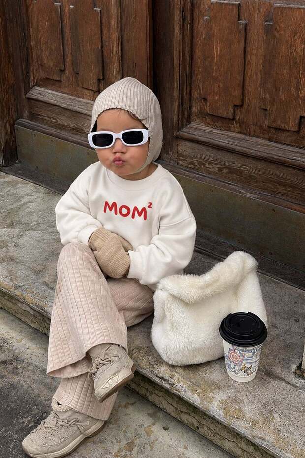 Unisex Child Mother Printed 3 Thread Fabric Cotton Sweatshirt