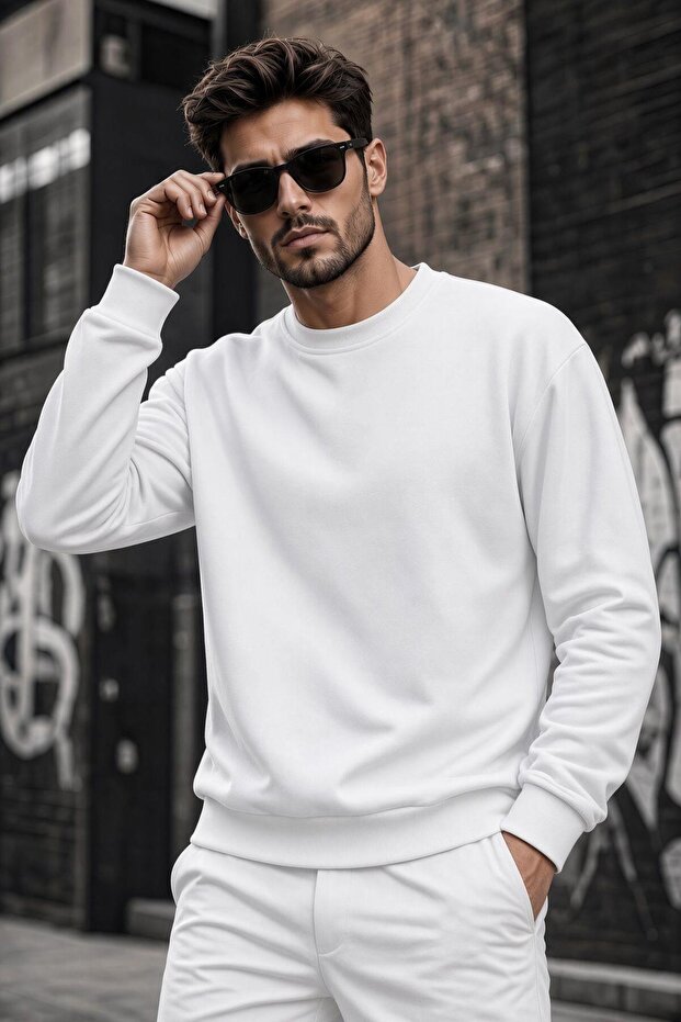 John Men's Two-Drawstring Plain Color Casual Crew Neck Sweatshirt