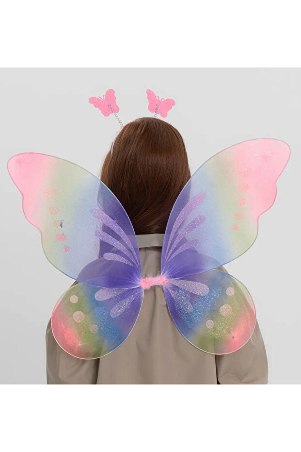 Rainbow Color Children's Butterfly Wing Crown and Wand Show Wing 50X42 cm (K0)