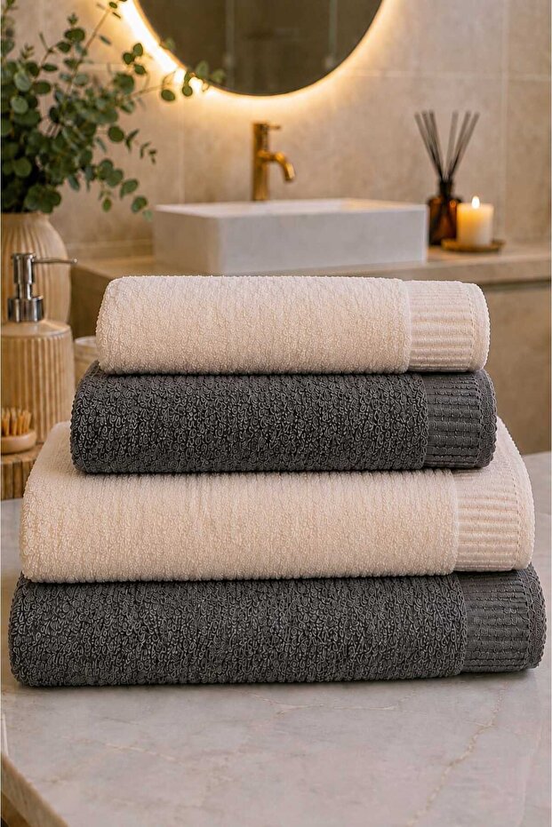 Vera Premium 100% Cotton 4-Piece Face Towel Set 50*90 cm Dowry - Gift - Kitchen