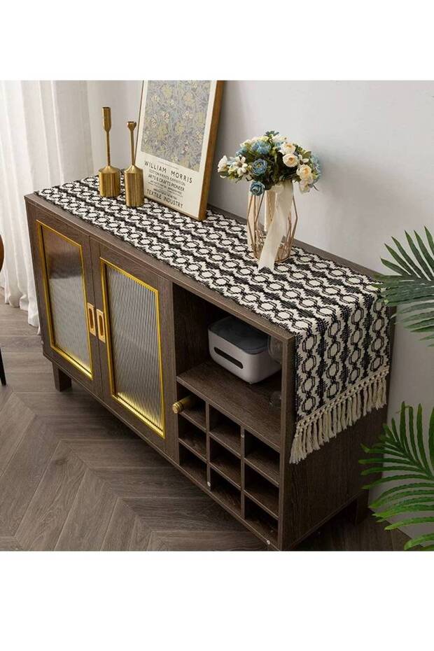 ممر طاولة وبوفيه هندسي أبيض وأسود (35×180)