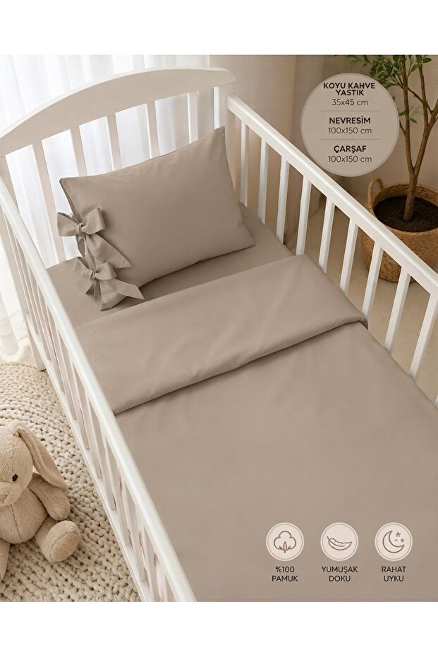 Baby Bedding Set 100% Cotton with Bow Pillow, 3-Piece Set, Salmon Color