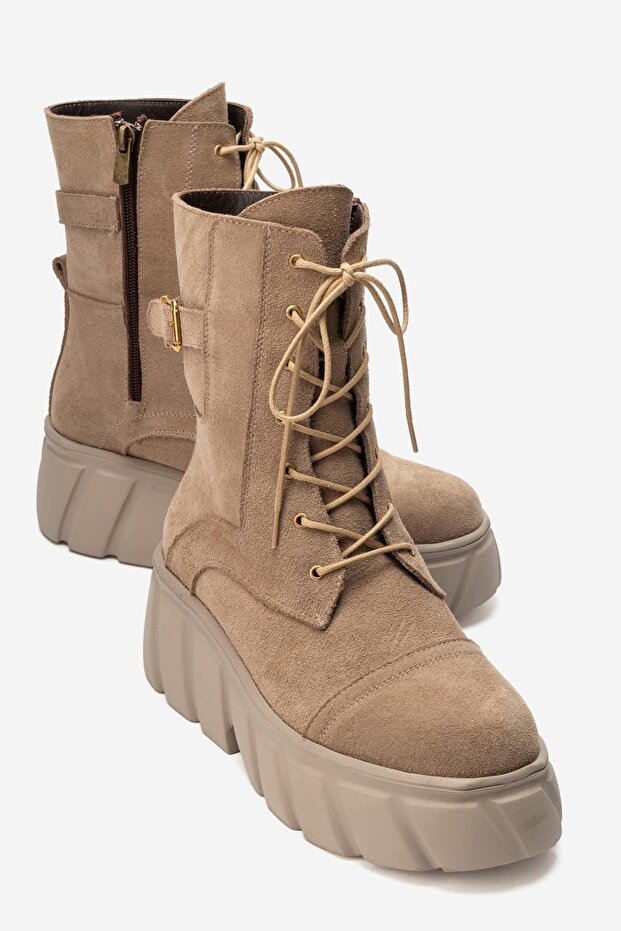 Harinel Women's Genuine Leather Boots Mink Suede
