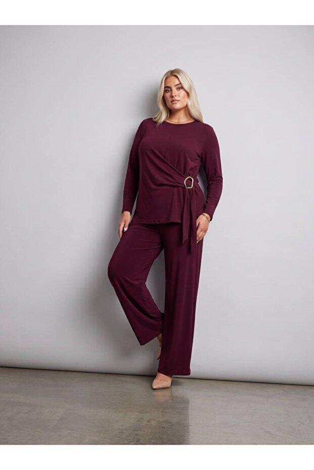 Women's Plus Size Long Sleeve Belted Detailed Tracksuit Set 8299-26