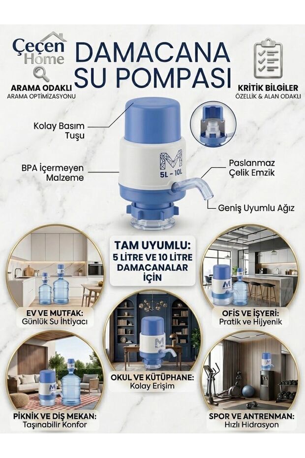 5 - 10 Liter Compatible Bottle Water Pump Blue White Practical Water Pump Home Office Picnic Type Easy Pumping Water Drawing Apparatus