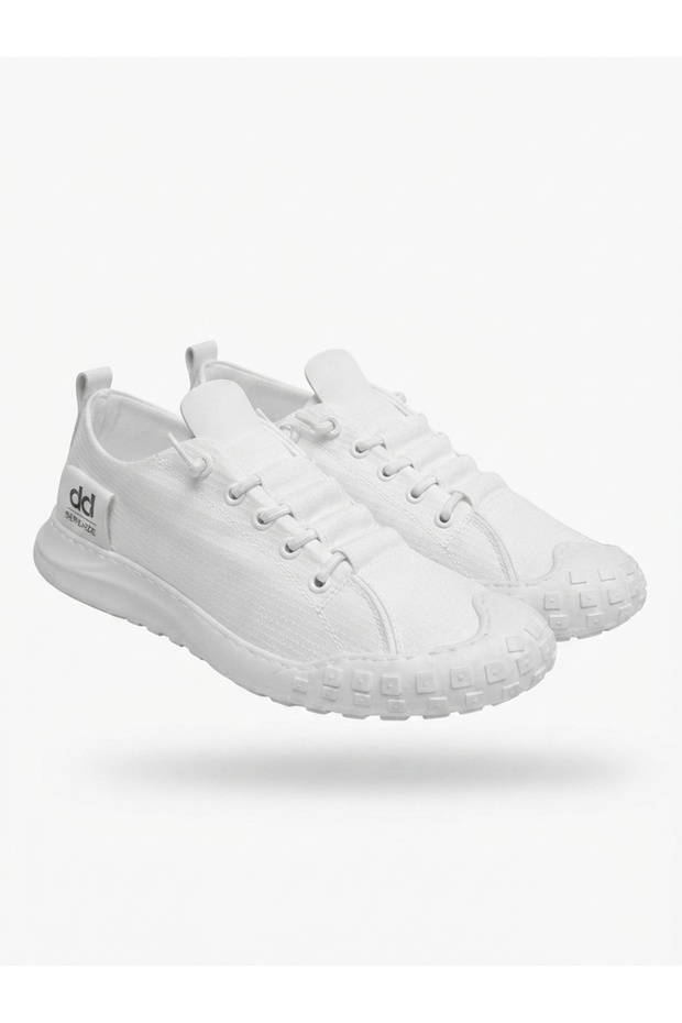 Flexible White Linen Lace-Up Breathable Comfortable White Sole Style Sneaker Shoes