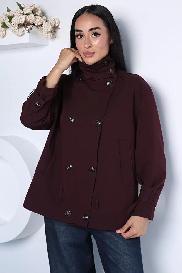 Dark Burgundy Perry Women's Belted Front Buttoned Trench Coat