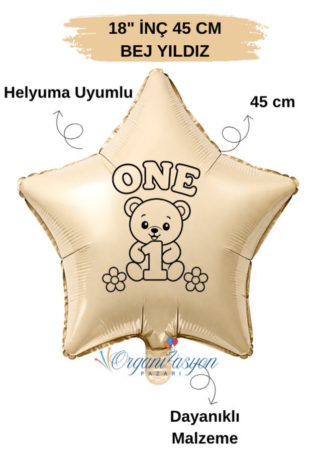 18 Inch 45 cm Foil Balloon | One Teddy Bear Daisy Printed 1 Year Old Birthday Balloon