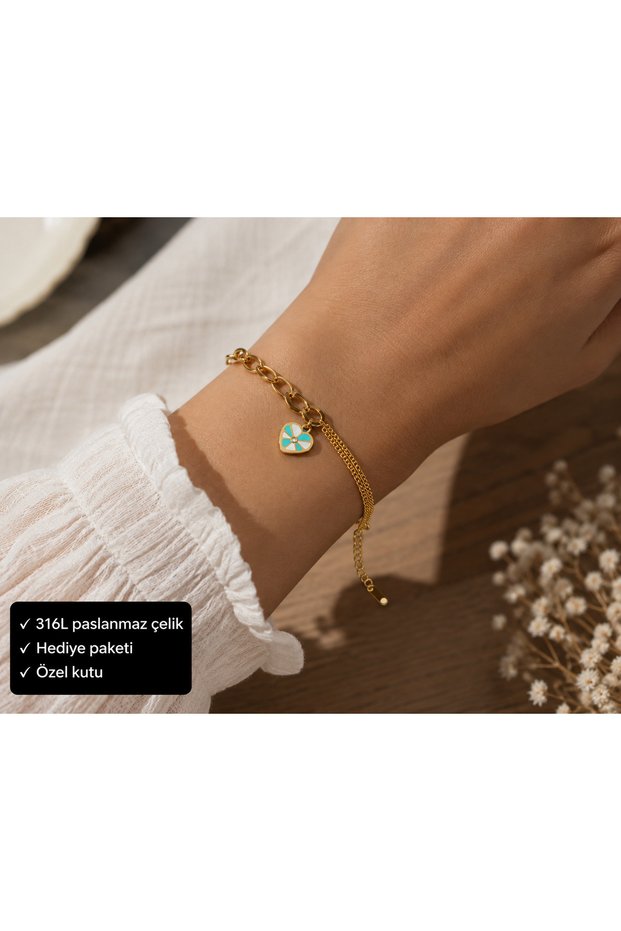 Gold Color Flower Figured Multiple Chain Women's Steel Bracelet Adjustable Model
