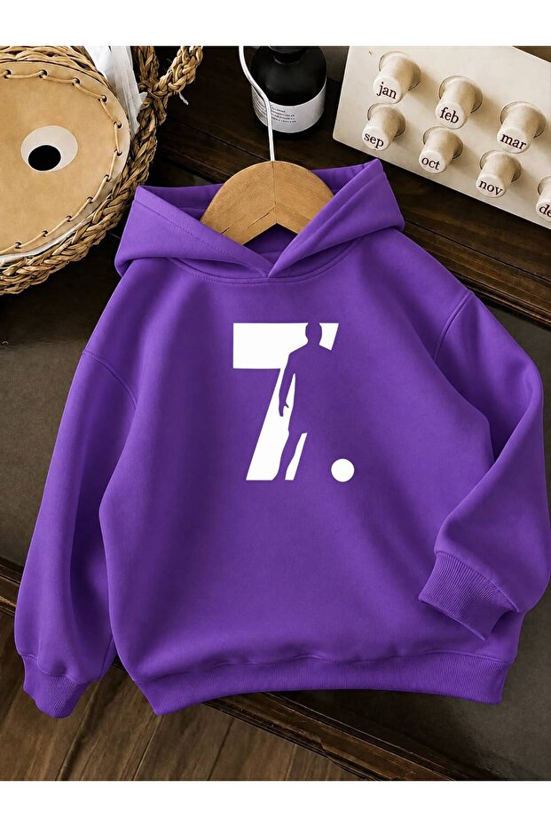 3 Yarn Combed Cotton 7 Printed Unisex Children's Hooded Sweat Wq6