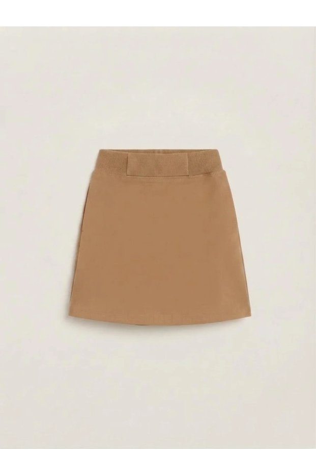 Elastic Waist Gabardine Girls' School Shorts Skirt - Beige
