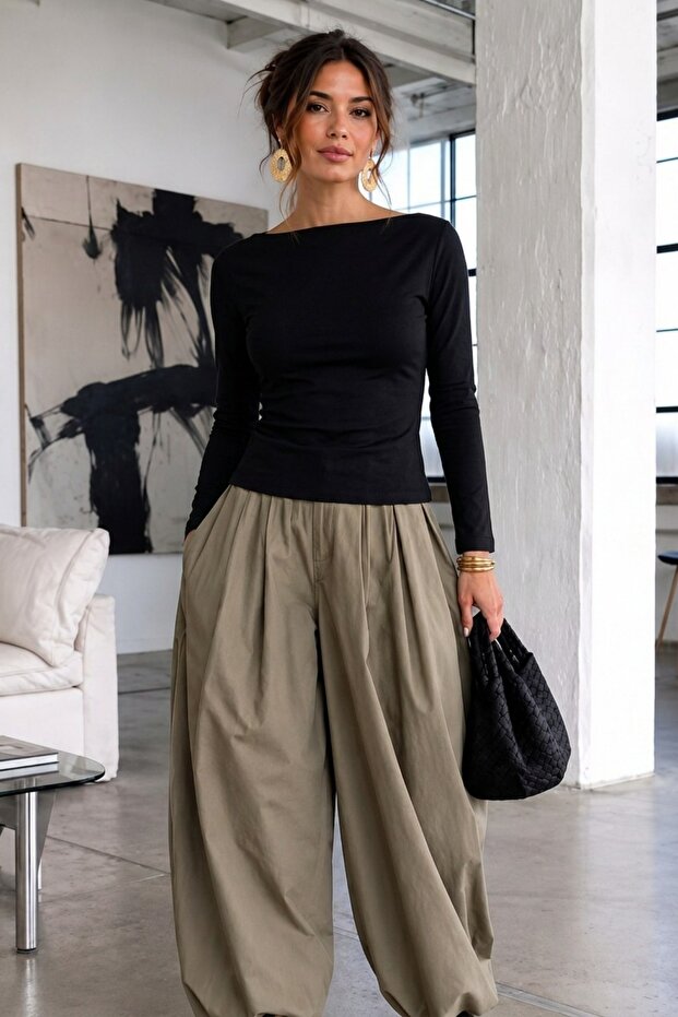 Women's Gabardine Cotton Casual Black Blouse