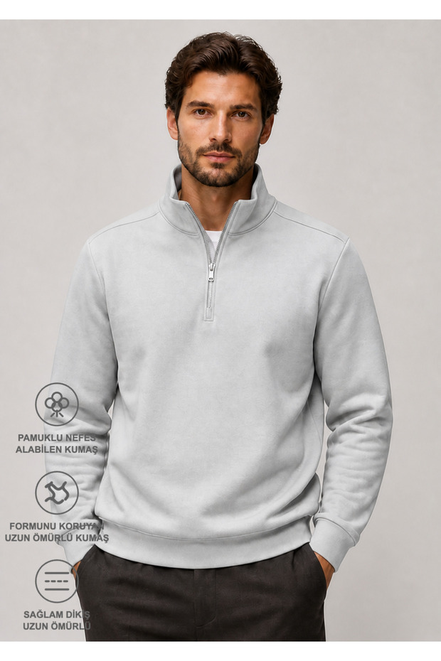Runi Basic Regular Fit Cotton Winter Sweatshirt Gray