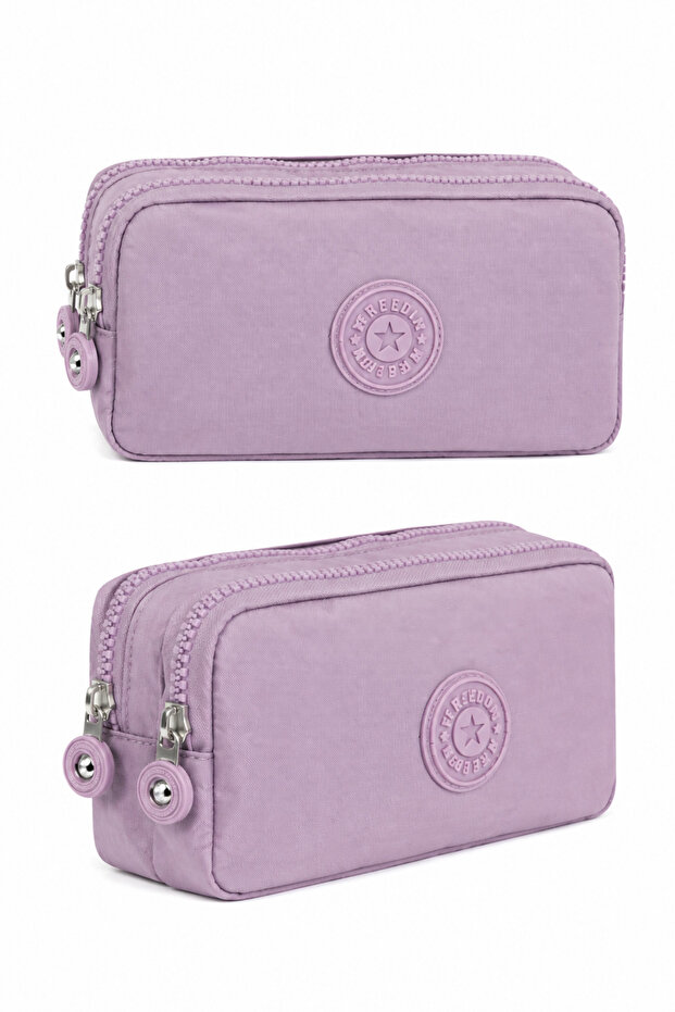 Crinkle Fabric Double Compartment Pencil Holder Pencil Case