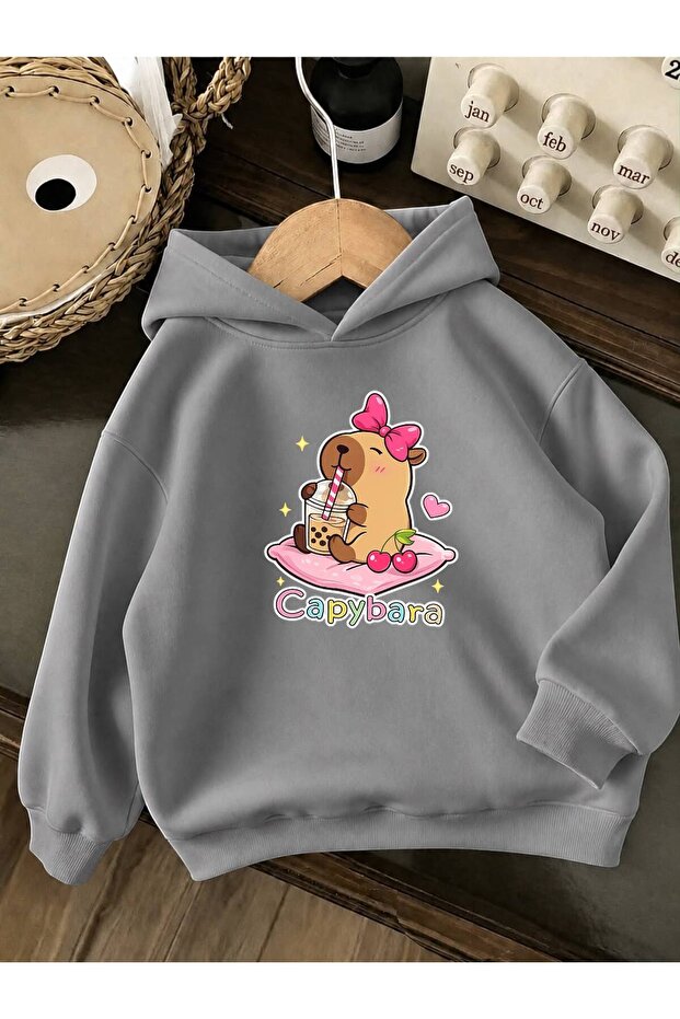 3 Yarn Combed Cotton Cappybara Printed Unisex Children's Hooded Sweatwear We1