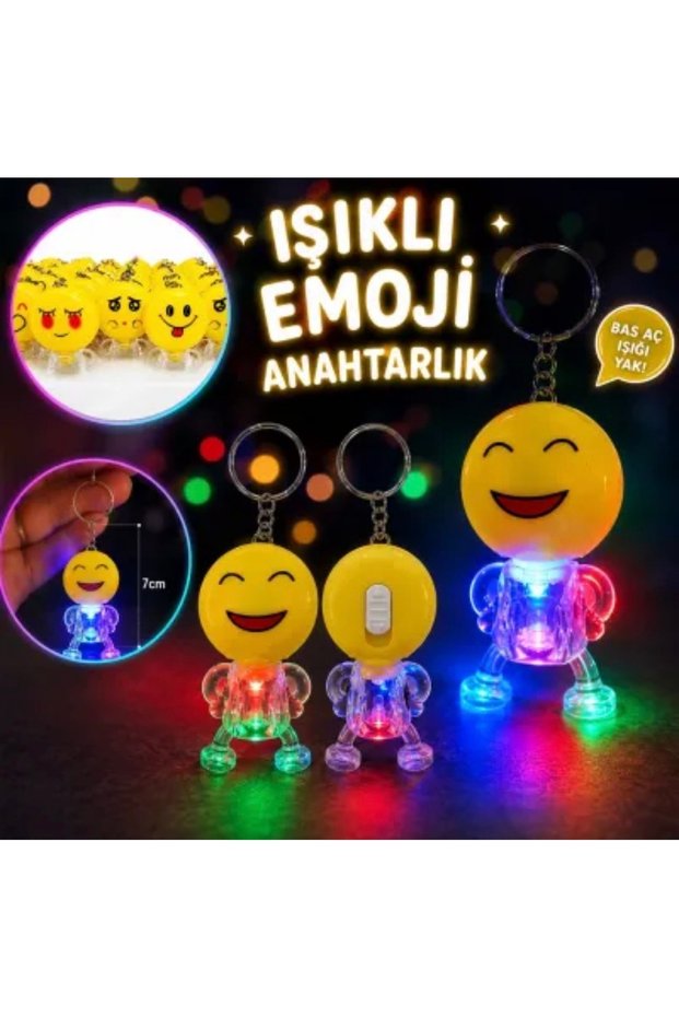 3 Light-Up Emoji Keychains - Light-Up Mini Toy with Bag Ornament Figures