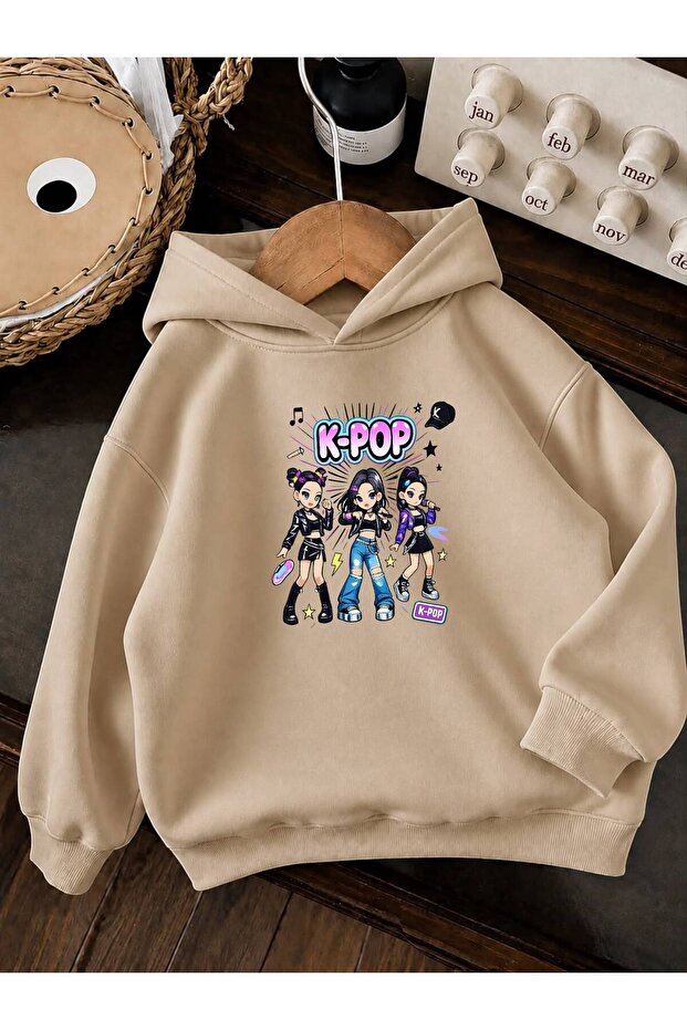 3 Yarn Combed Cotton K Pop Printed Unisex Children's Hooded Sweatshirt Ww5