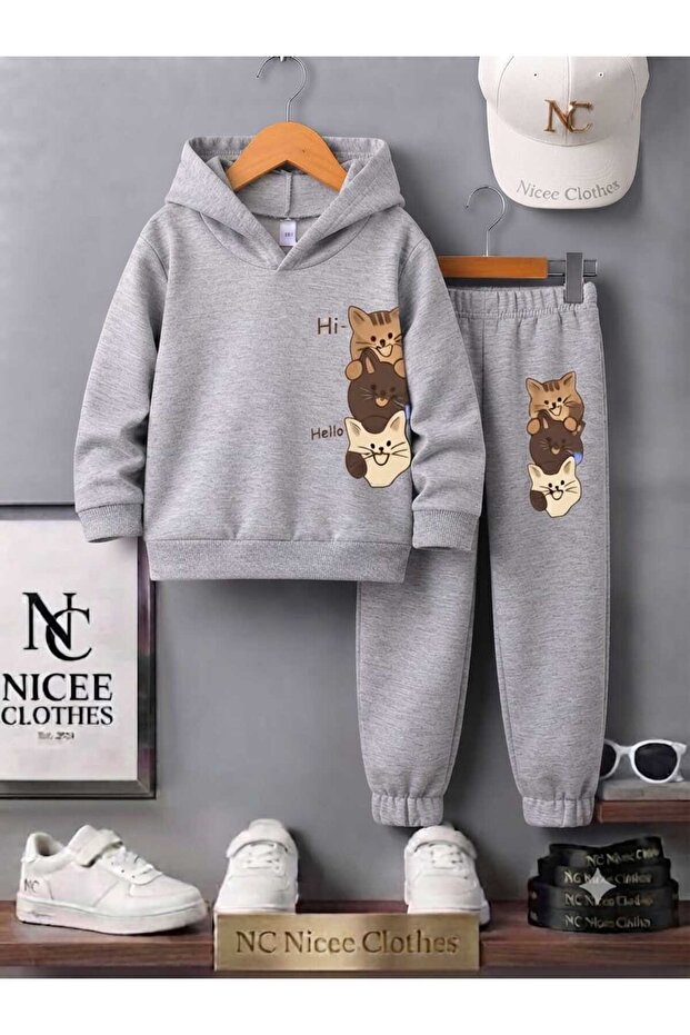 Children's Tracksuit Set Unisex (3 Cats Vertical Print Winter)