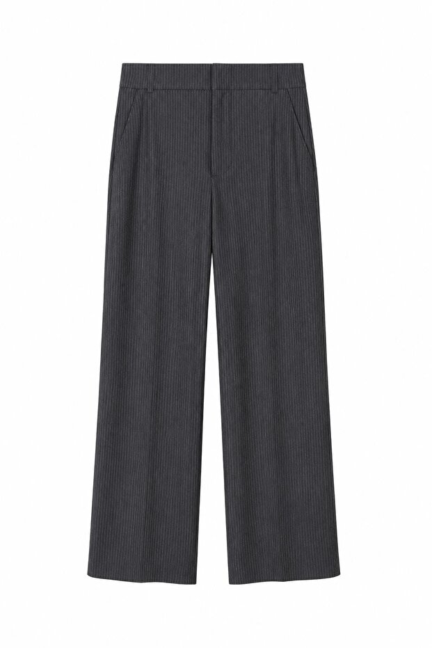 Striped High Waist Wide Belt Wide Leg Trousers – Anthracite