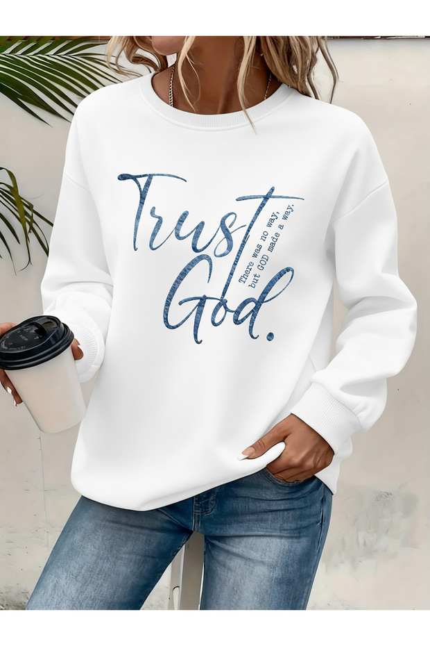 Women's Printed Crew Neck Comfortable Fit Sweatshirt
