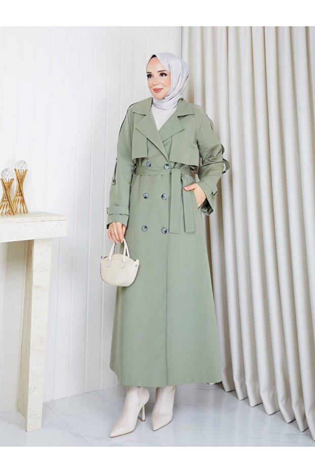 Linen Fabric Lined Full Length Women's Trench Coat