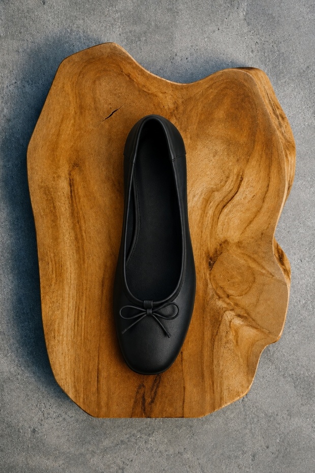 Black Elastic Heeled Ballerinas 26191