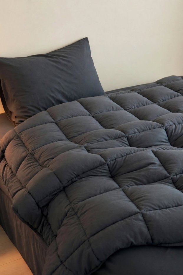 Motto Cotton Comfort 100% Cotton Single Sleeping Set Black (Quilt + Sheet + Pillowcase)