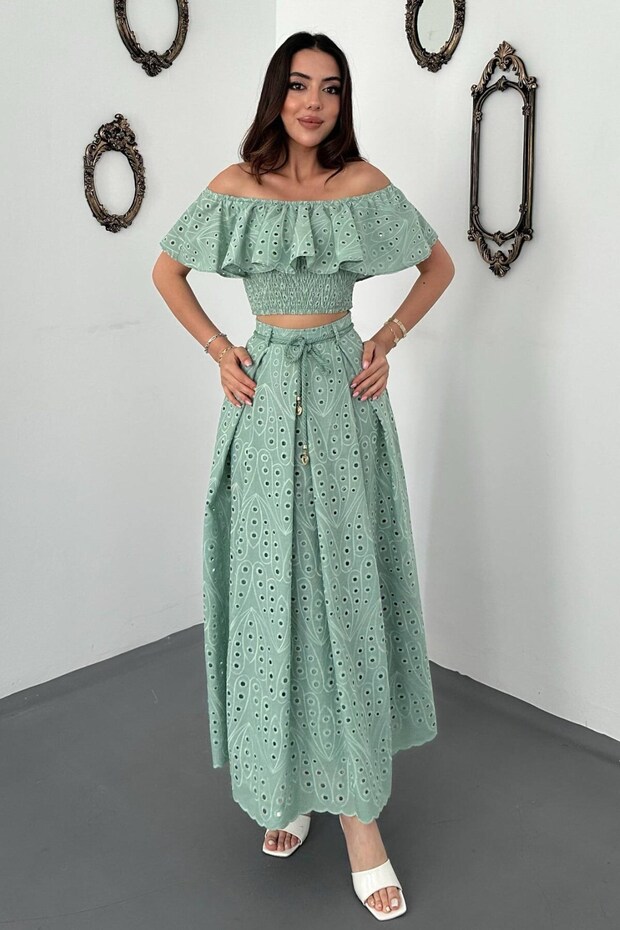 Mint Gipeli Blouse Skirt Set