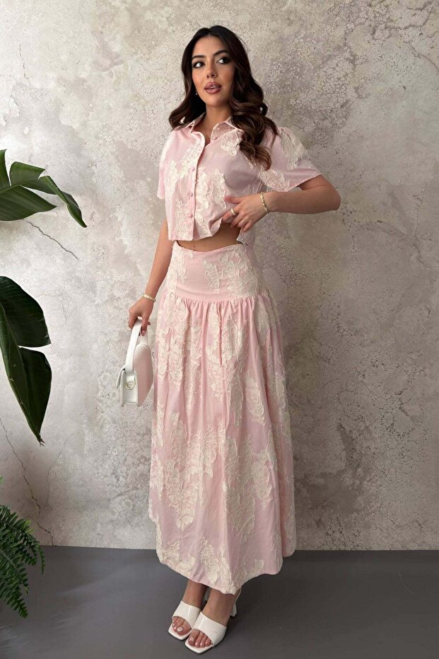 Pink Shirt and Corseted Skirt Set