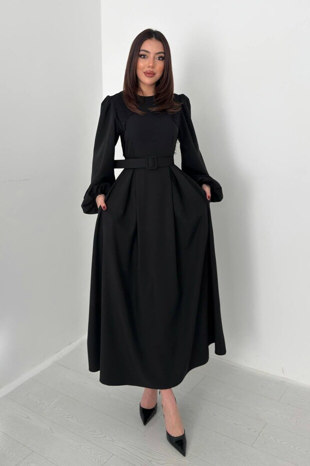 Black lace detailed dress