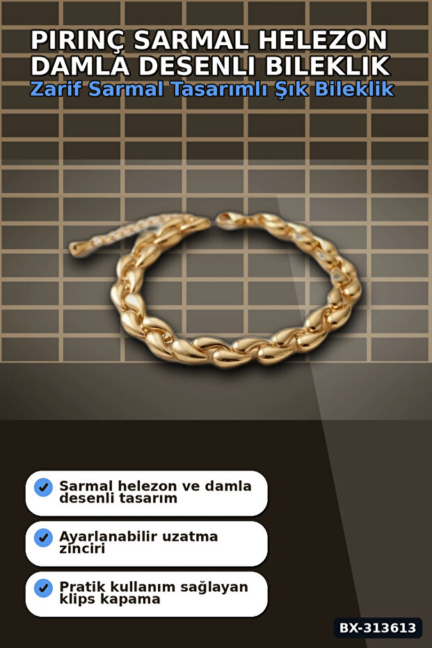 Brass Spiral Spiral Drop Patterned 18 cm Women's Bracelet - Single Package Bx-313613