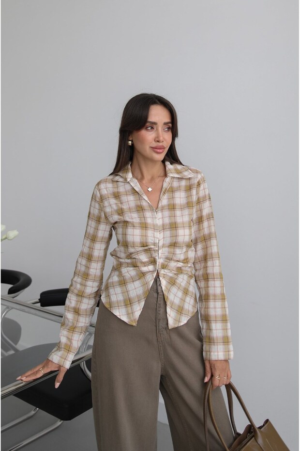 Mustard Plaid Shirt with Button Closure