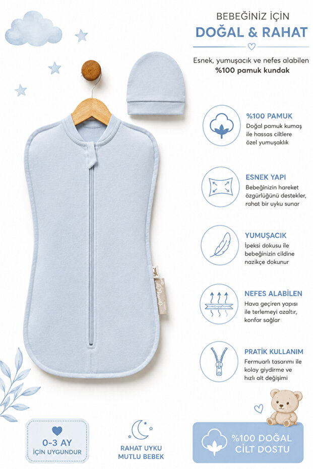 100% Cotton Zippered Baby Swaddle Newborn