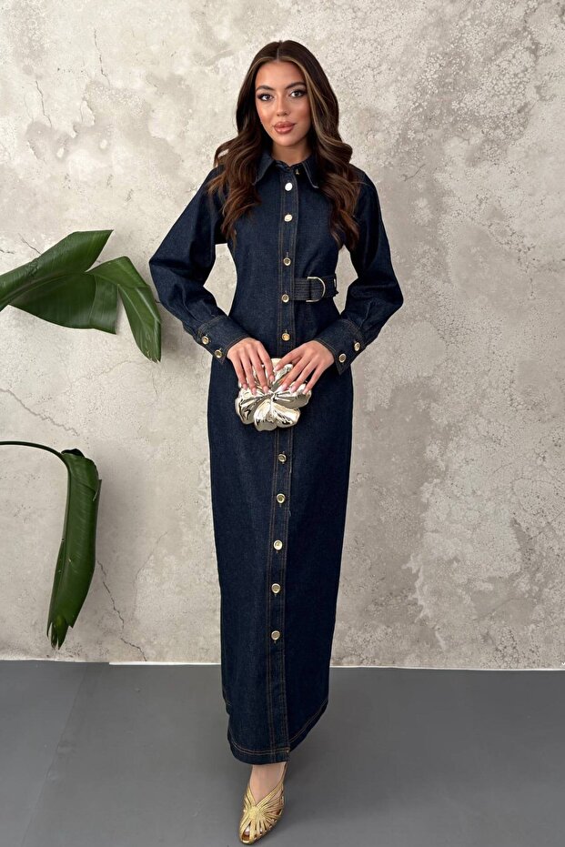 Blue D Buckle Belted Dress