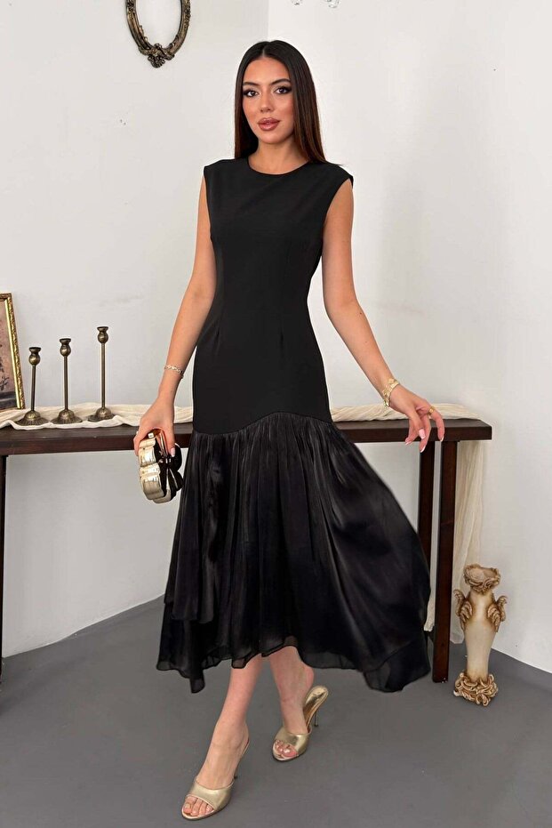Black asymmetrical lined dress